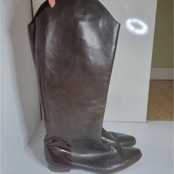 PROENZA Schouler knee high leather boots patent trim brown size 6 - Picture 2 of 16
